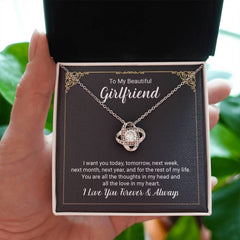 Gold Love Necklace, Romantic Gift for Girlfriend, Anniversary Jewelry, Forever Love Message Card, Elegant Gift Boxed Pendant