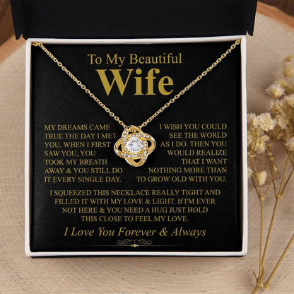 To My Beautiful Wife Necklace - Meaningful Romantic Gift for Wife from Husband for Valentine’s Day & Forever Love - Love Knot Necklace