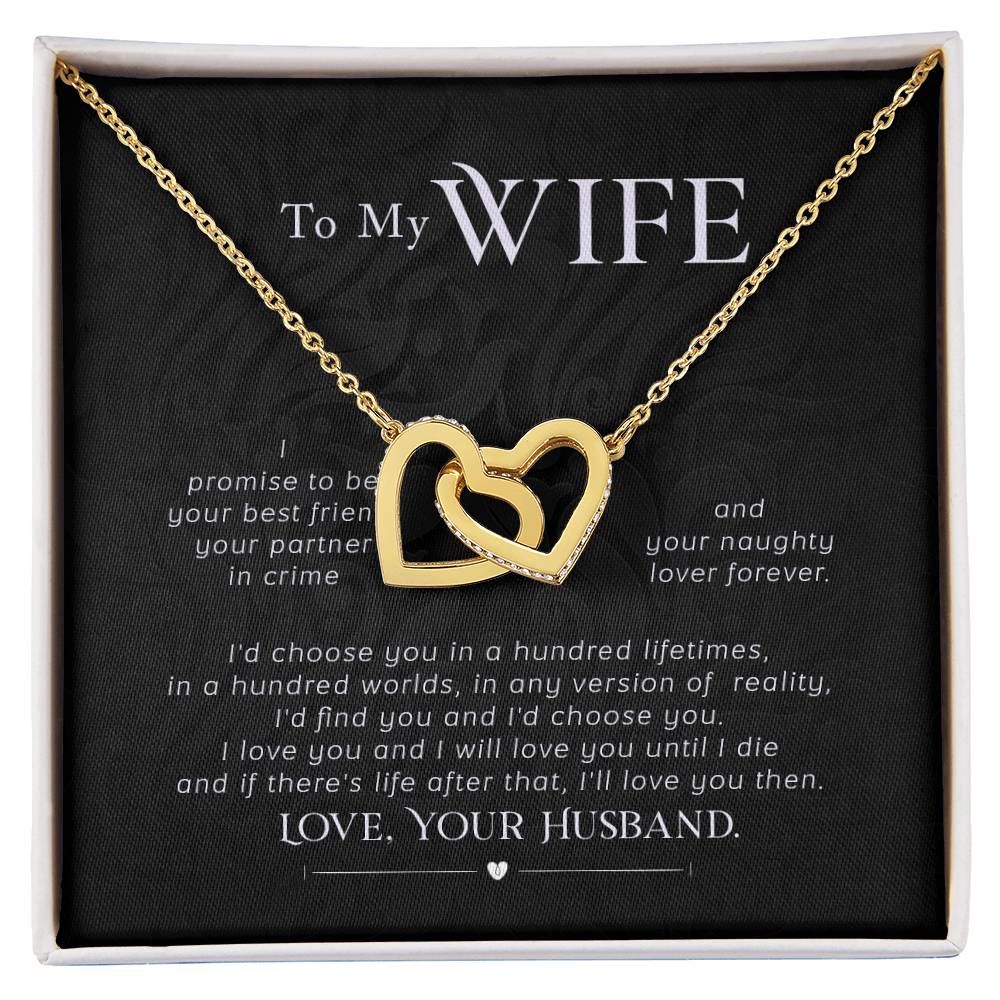 To My Wife Necklace - Touching Romantic Gift for Wife from Husband for Christmas, Anniversary & Valentine’s Day - Interlocking Hearts Necklace