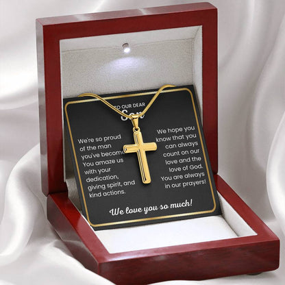 To Our Dear Son - We love you so much - Gift for Son from Mom and Dad - Artisan Cross Necklace