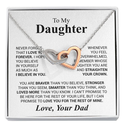 To My Daughter Necklace – Graduation & Christmas Gift from Dad – Interlocking Hearts Necklace
