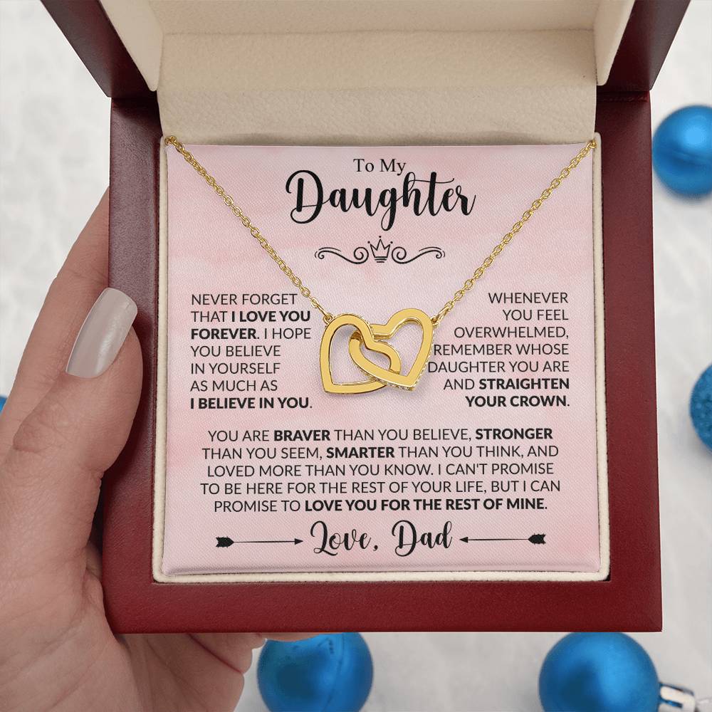 To My Daughter Necklace – Dad to Daughter Birthday Jewelry – Interlocking Hearts Necklace
