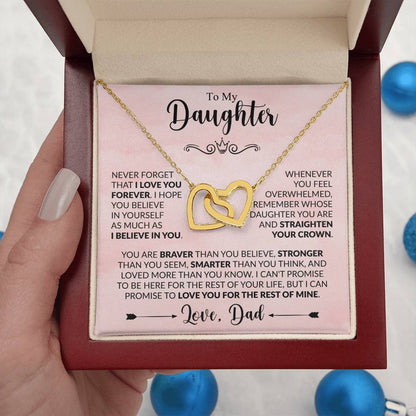 To My Daughter Necklace – Dad to Daughter Birthday Jewelry – Interlocking Hearts Necklace