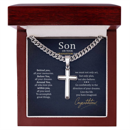 Graduation Gift for Son - Congratulations - Artisan Cross with Cuban Link Chain