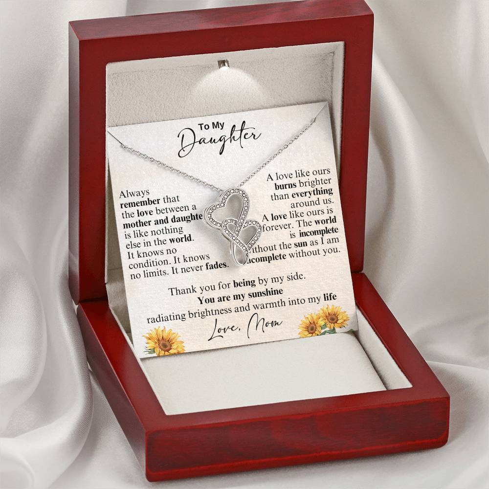 To My Daughter - Thank you for being by my side -  Heart-to-heart Pendant Necklace from Mom