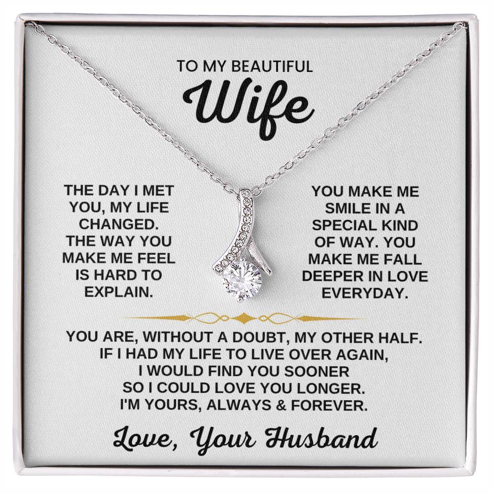 To My Beautiful Wife Necklace - Loving Husband Gift for Christmas, Valentine’s Day & Birthday Celebrations - Alluring Beauty Necklace