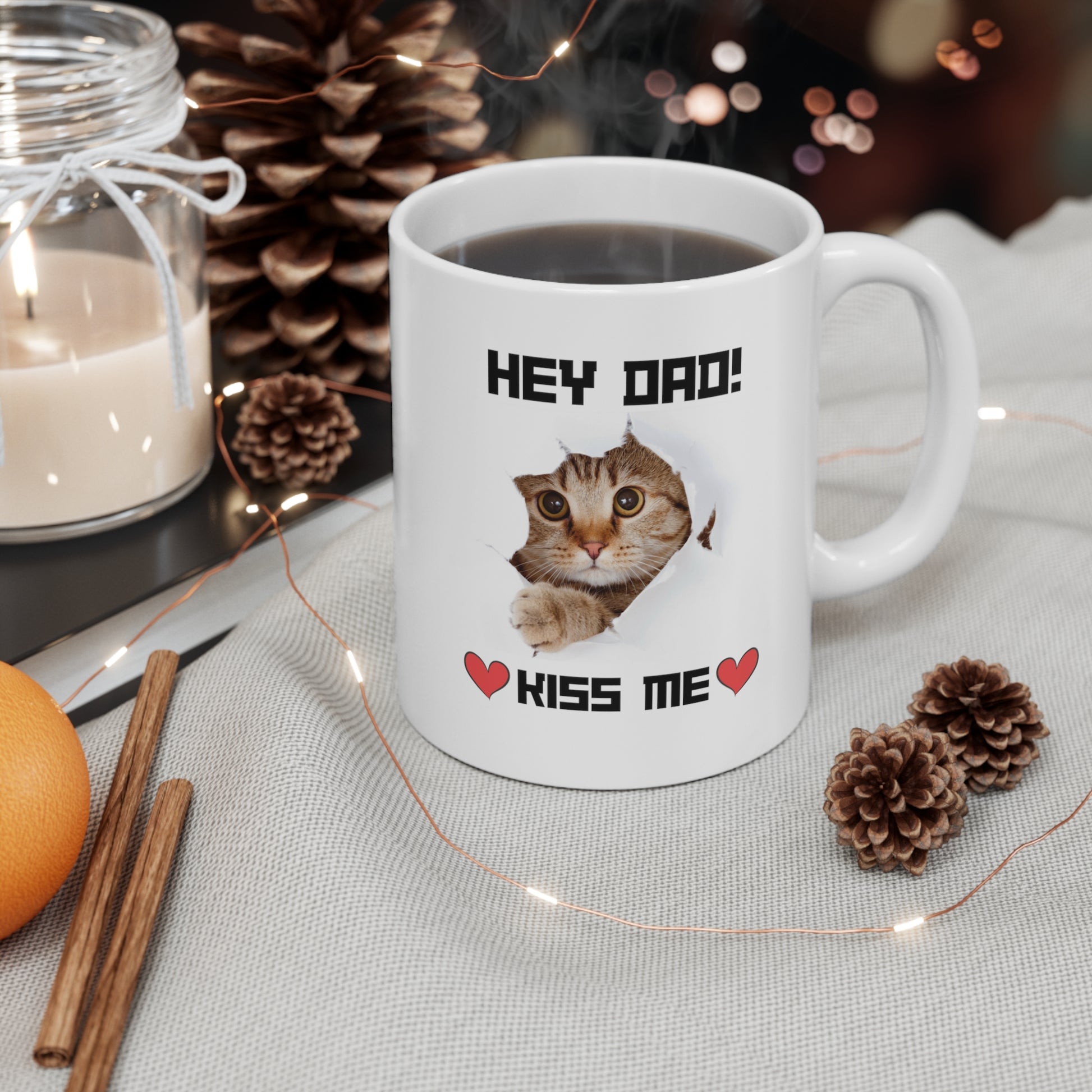 Cat Kiss Me Mug for Dad, Best Gift for Meow Lover