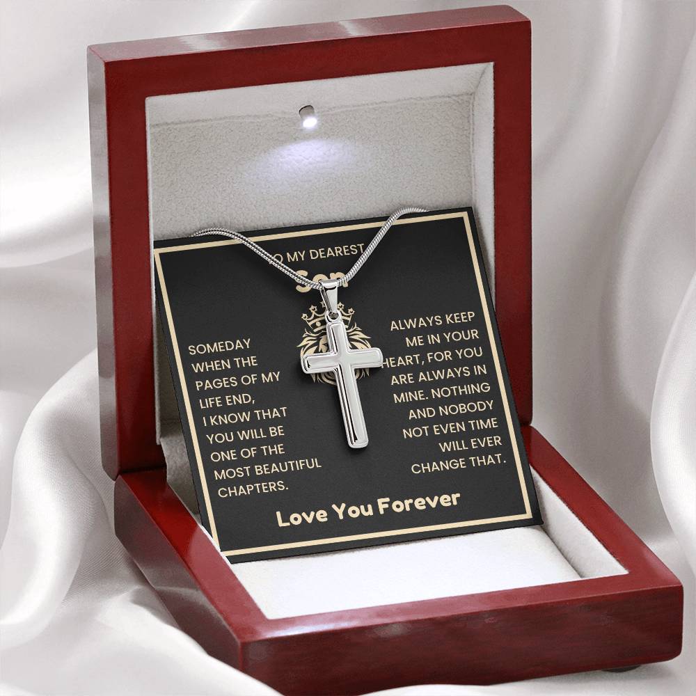 To My Dearest Son Necklace - Gift for Son - Always keep me in your heart - Artisan Cross Necklace