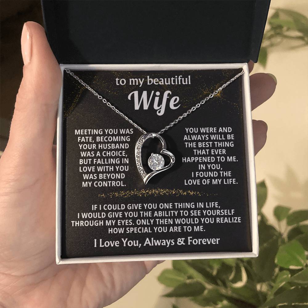 To My Beautiful Wife Necklace - Sweet Emotional Gift for Wife from Husband on Birthday, Anniversary & Valentine’s Day - Forever Love Necklace