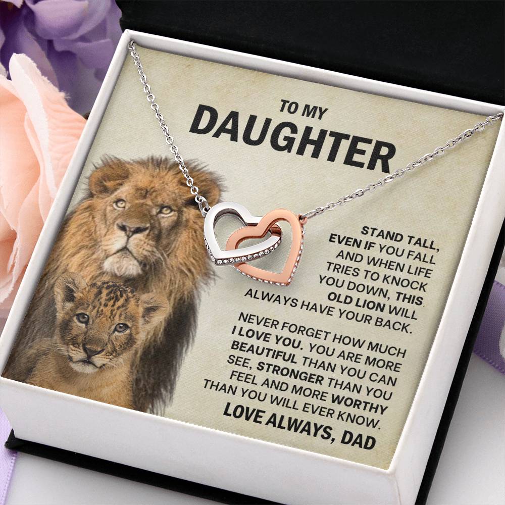 To My Daughter Necklace - Stand Tall - Dad to Daughter Gift - Interlocking Hearts Necklace