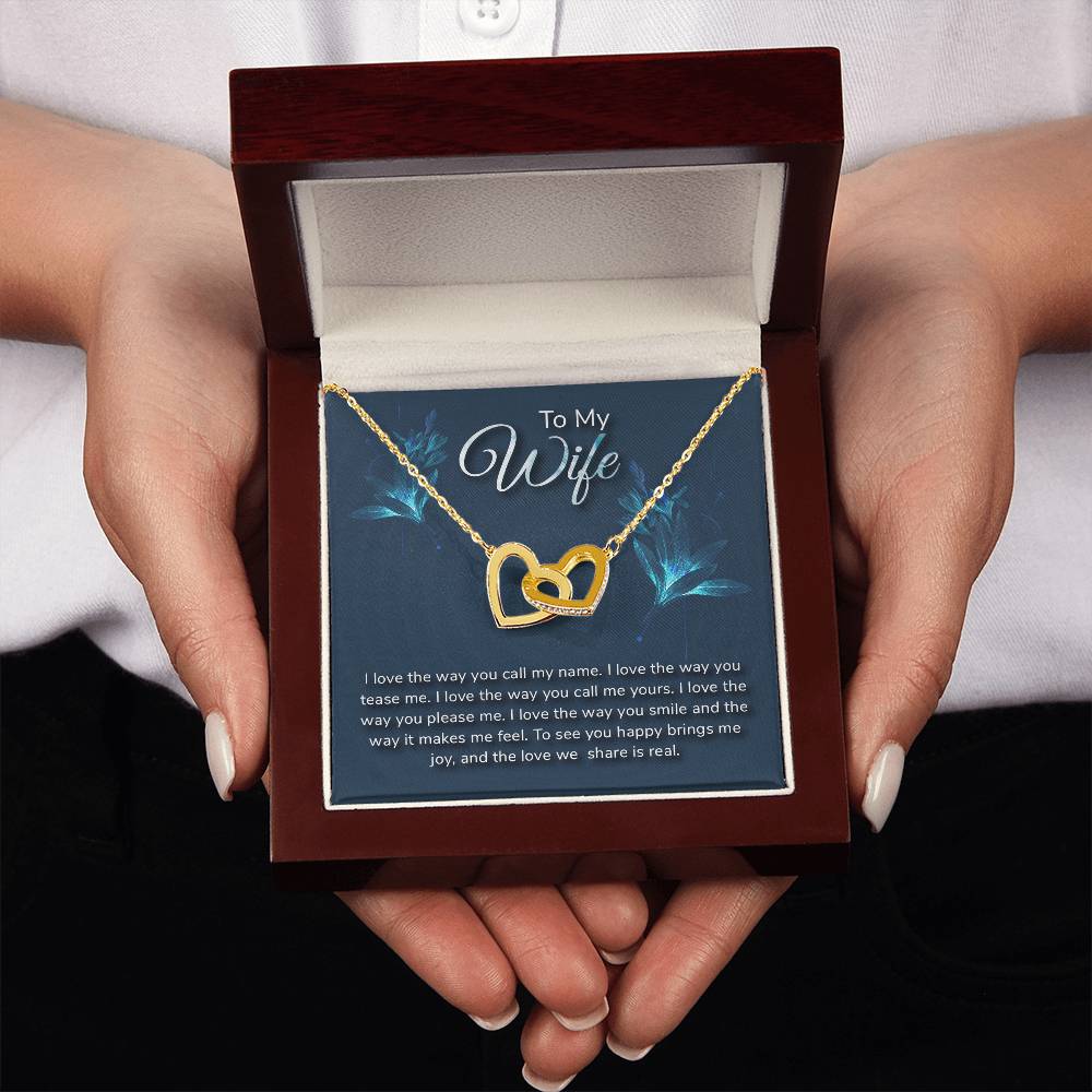 To My Wife Necklace - Romantic Everyday Jewelry Gift from Husband for Birthday, Valentine’s Day & Just Because - Interlocking Hearts Necklace