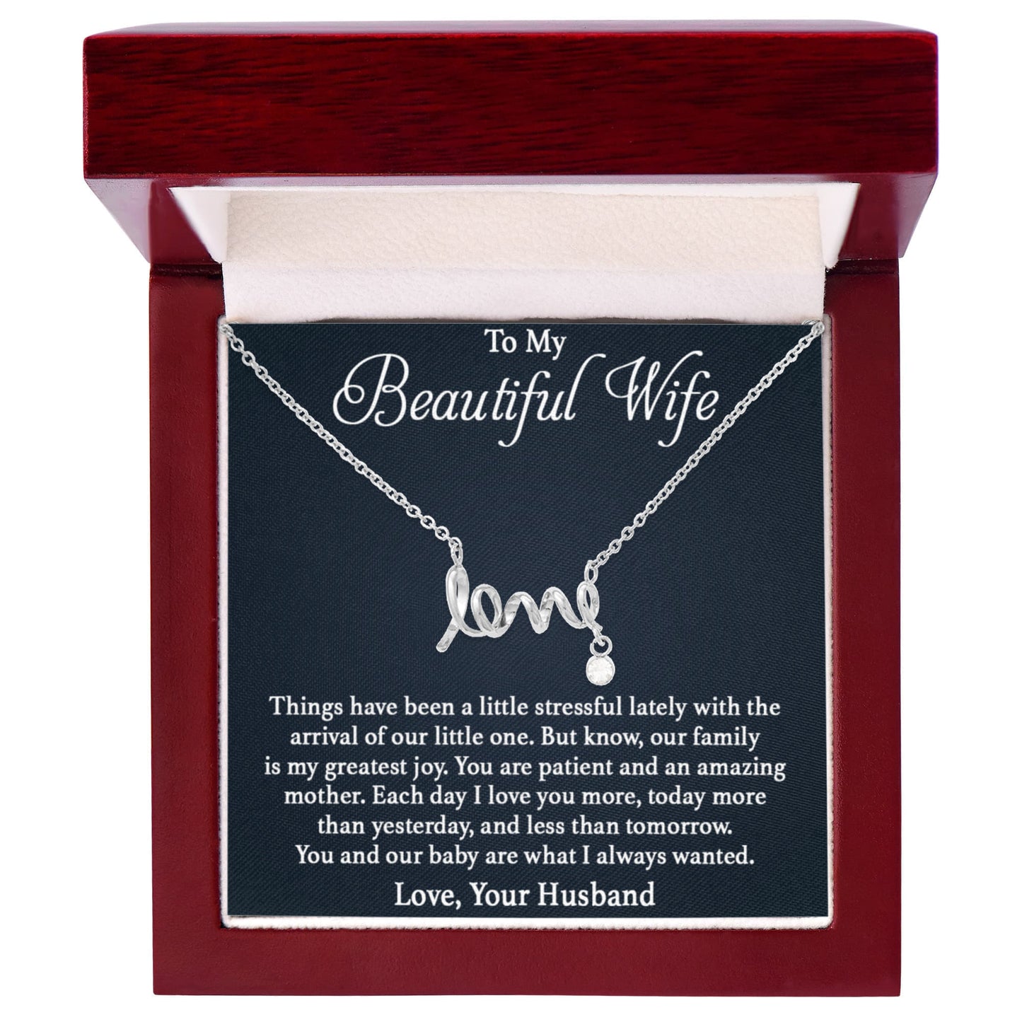 To My Beautiful Wife Necklace - Love Gift from Husband for Any Occasion - Scripted Love Necklace