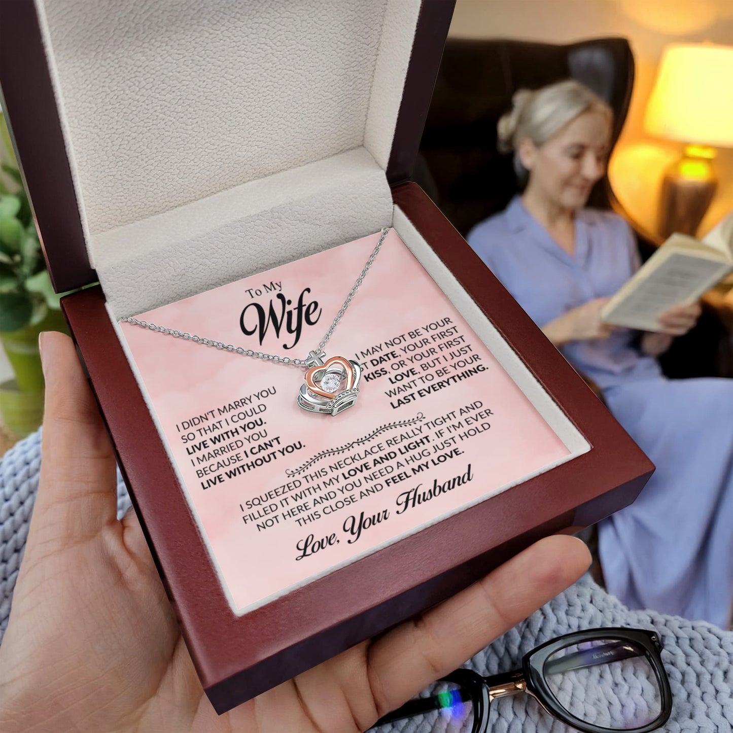 To My Wife Necklace - Cherished Wife Gift from Husband for Valentine’s Day, Anniversary & Birthday - Crown Pendant Necklace