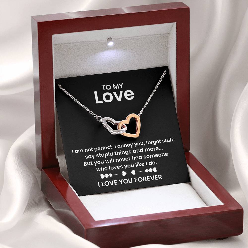 To My Love Necklace - Cherished Wife Gift from Husband for Valentine’s Day, Anniversary & Birthday - Interlocking Hearts Necklace