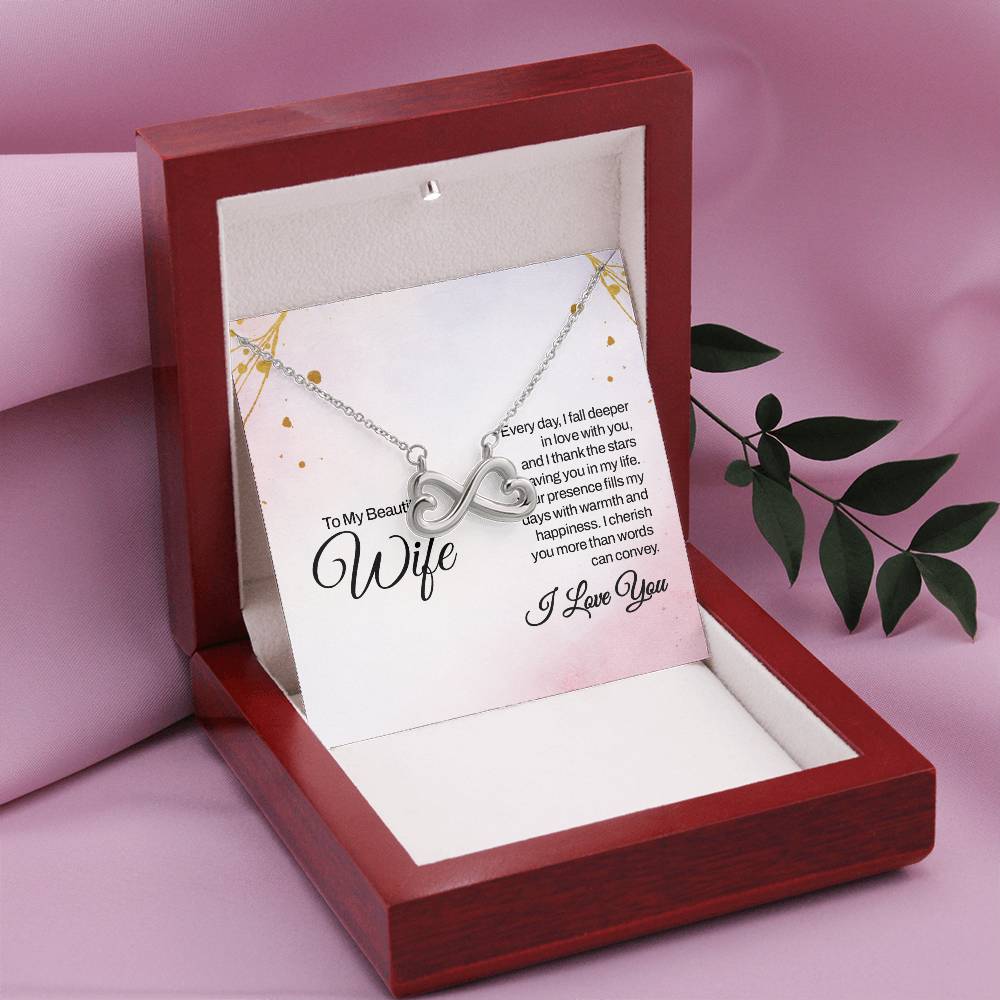 To My Beautiful Wife Necklace - Emotional Love Jewelry Gift from Husband for Valentine’s Day & Birthday Happiness - Endless Love Necklace