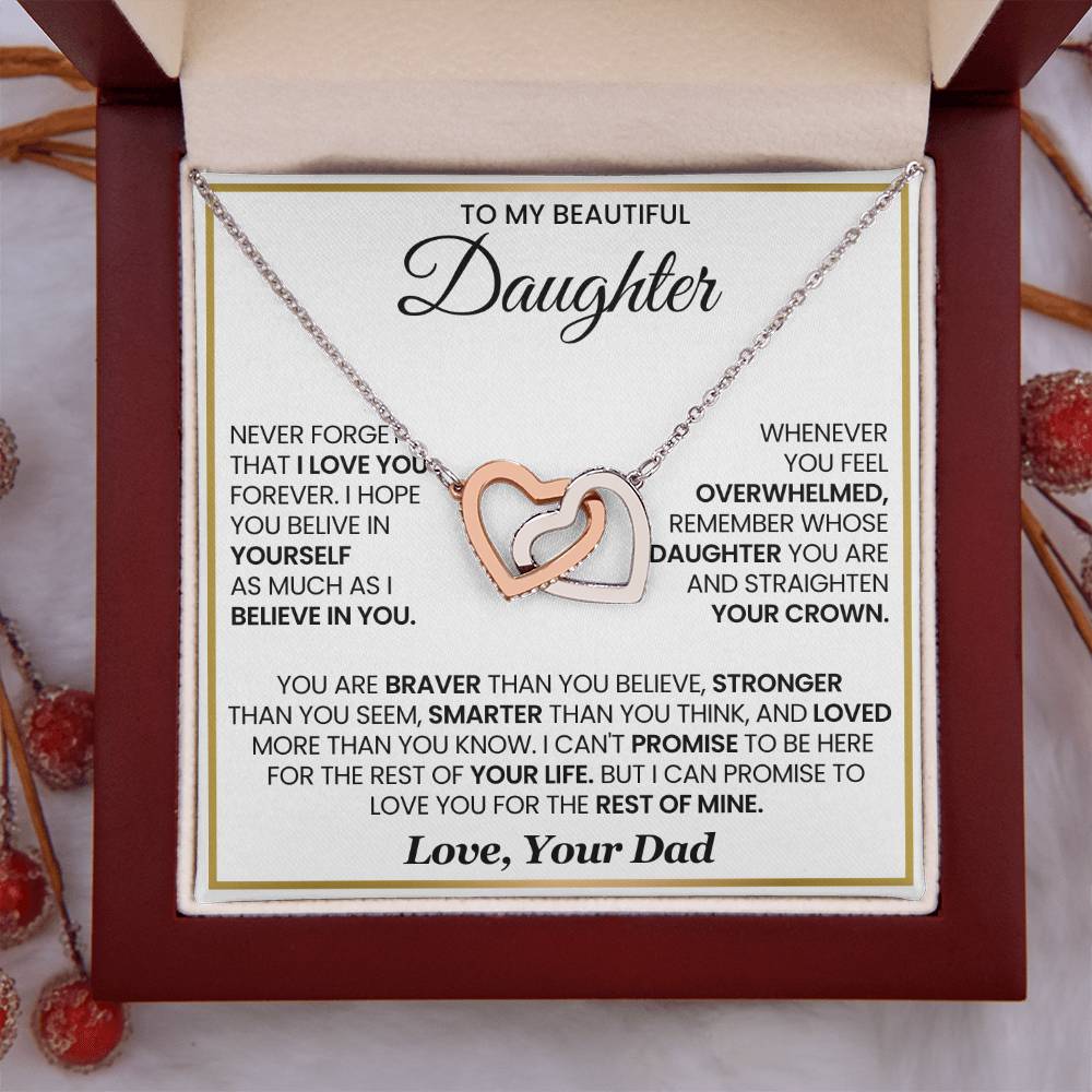 To My Daughter Necklace Gift from Dad for Birthday, Graduation, Christmas & Valentine's Day - Interlocking Hearts Necklace