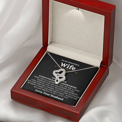 To My Beautiful Wife Necklace - Sweet Emotional Gift for Wife from Husband on Birthday, Anniversary & Valentine’s Day - Heart-to-heart Pendant Necklace