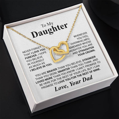 To My Daughter Necklace - Father to Daughter Gift for Graduation, Birthday & Big Life Moments - Interlocking Hearts Necklace