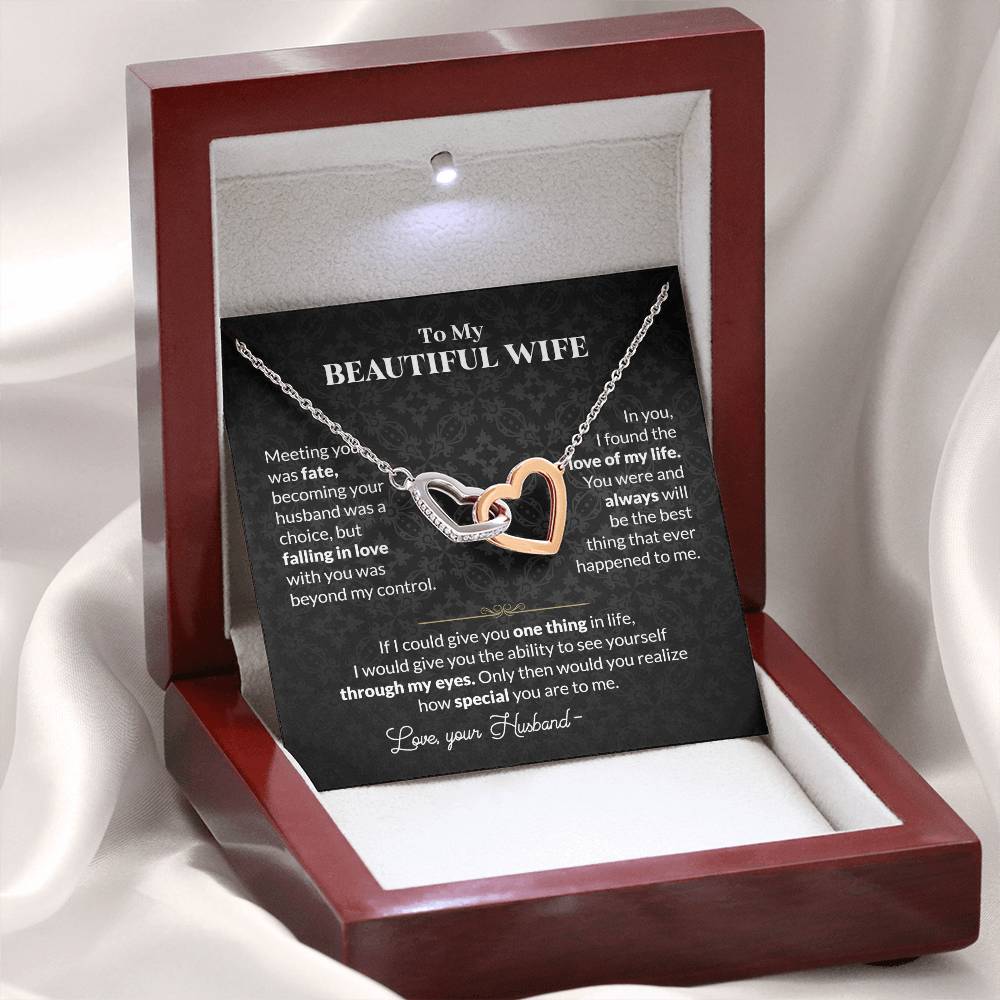 To My Beautiful Wife Necklace - Jewelry Gift for Wife from Husband to Celebrate Love on Valentine’s Day & More - Interlocking Hearts Necklace