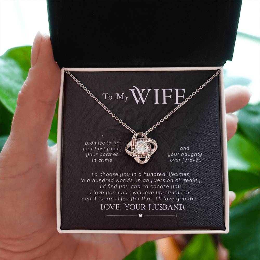 Best Gift for Wife from Husband - Emotional Love Jewelry for Birthday, Valentine’s Day, Anniversary & Christmas - Love Knot Necklace