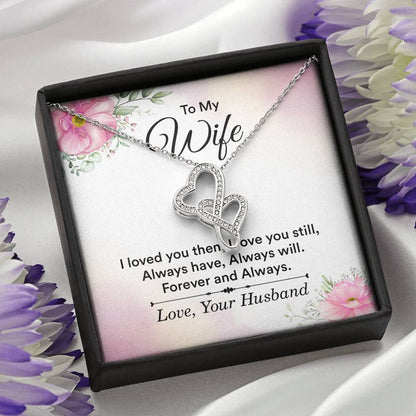 Wife Birthday Gift from Husband - Romantic Jewelry for Valentine’s Day & Anniversaries - Heart-to-heart Pendant Necklace