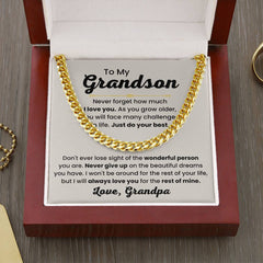 To My Grandson, Cuban Link Chain Necklace for Grandson, Birthday Gift, Stylish Teen & Young Men Accessory,