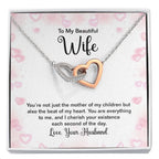 To My Beautiful Wife Necklace - Best Surprise Gift for Wife from Husband for Anniversary, Christmas & Valentine’s Day - Interlocking Hearts Necklace