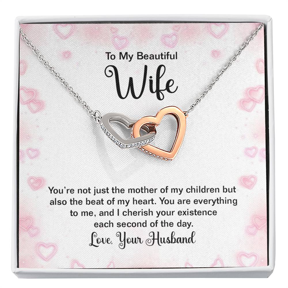 To My Beautiful Wife Necklace - Best Surprise Gift for Wife from Husband for Anniversary, Christmas & Valentine’s Day - Interlocking Hearts Necklace