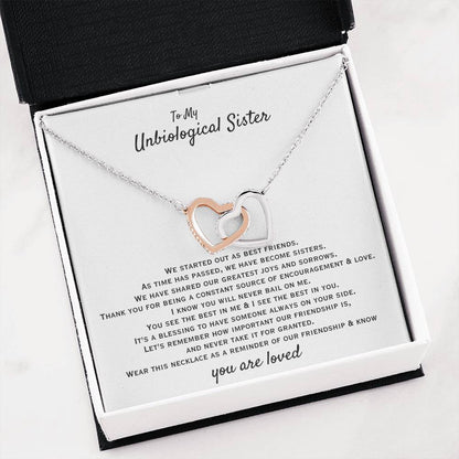 To My Unbiological Sister - You are loved - Gift for Bonus Sister - Interlocking Hearts Necklace