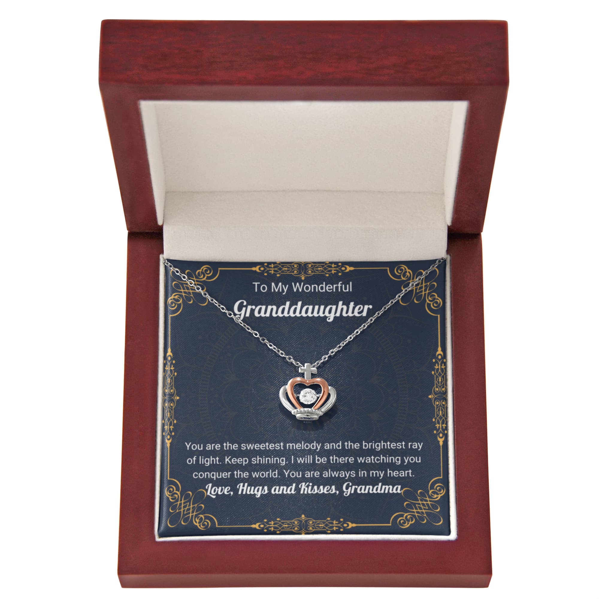 To My Granddaughter Necklace – Gift from Grandma for Granddaughter’s Birthday & Graduation – Crown Pendant Necklace