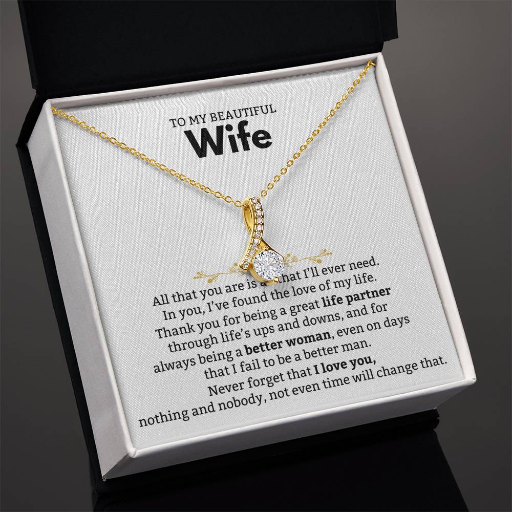 To My Beautiful Wife Necklace - Romantic Birthday Jewelry Gift from Husband for Valentine’s Day & Long Lasting Memories - Alluring Beauty Necklace