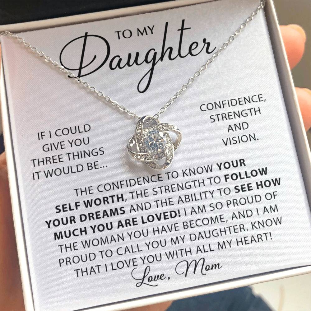 To My Daughter - I love you with all my heart - Love Knot Necklace from Mom