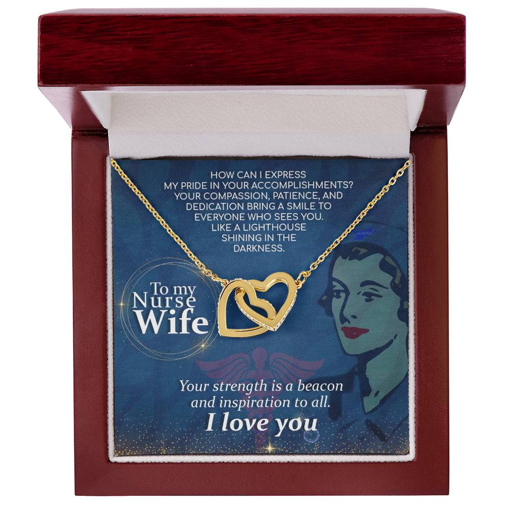 To My Nurse Wife Necklace - Romantic Keepsake Jewelry Gift from Husband for Special Days & Valentine’s Love - Interlocking Hearts Necklace