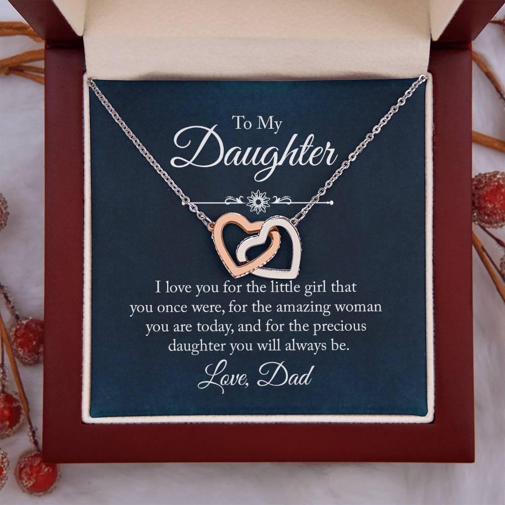 To My Daughter Necklace - Heartwarming Gift from Dad for Daughter’s Birthday & Meaningful Achievements - Interlocking Hearts Necklace