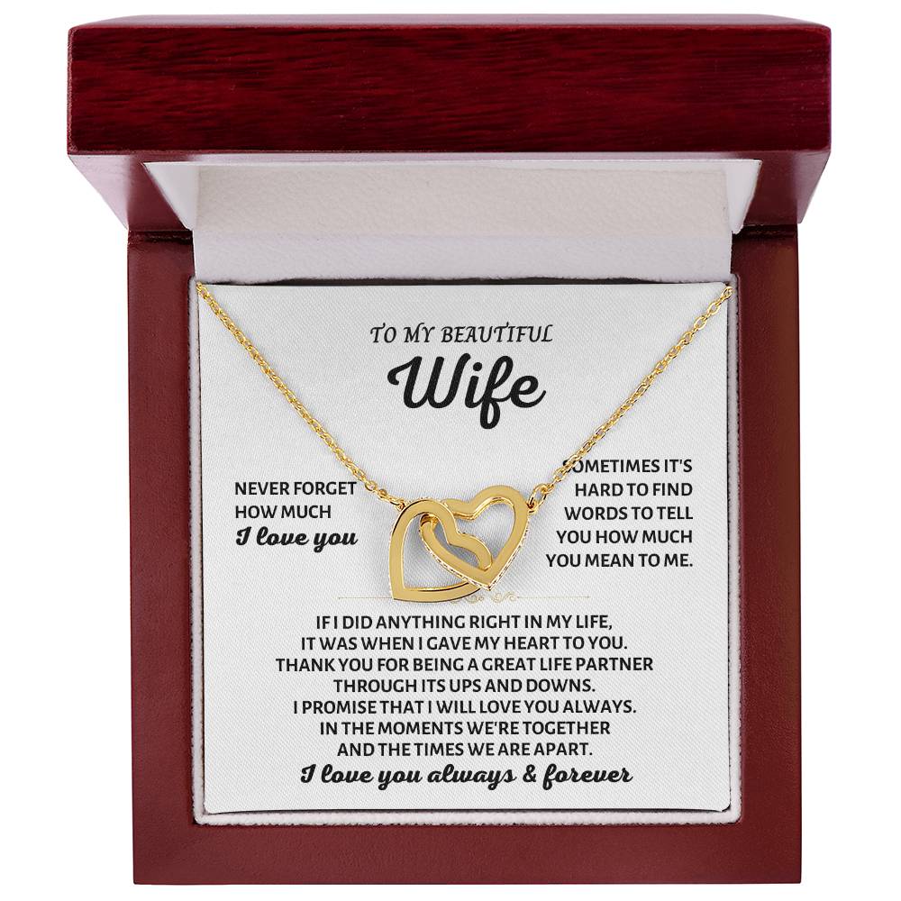 To My Wife Necklace - Heartfelt Jewelry from Husband for Birthday, Christmas & Valentine’s Day - Interlocking Hearts Necklace