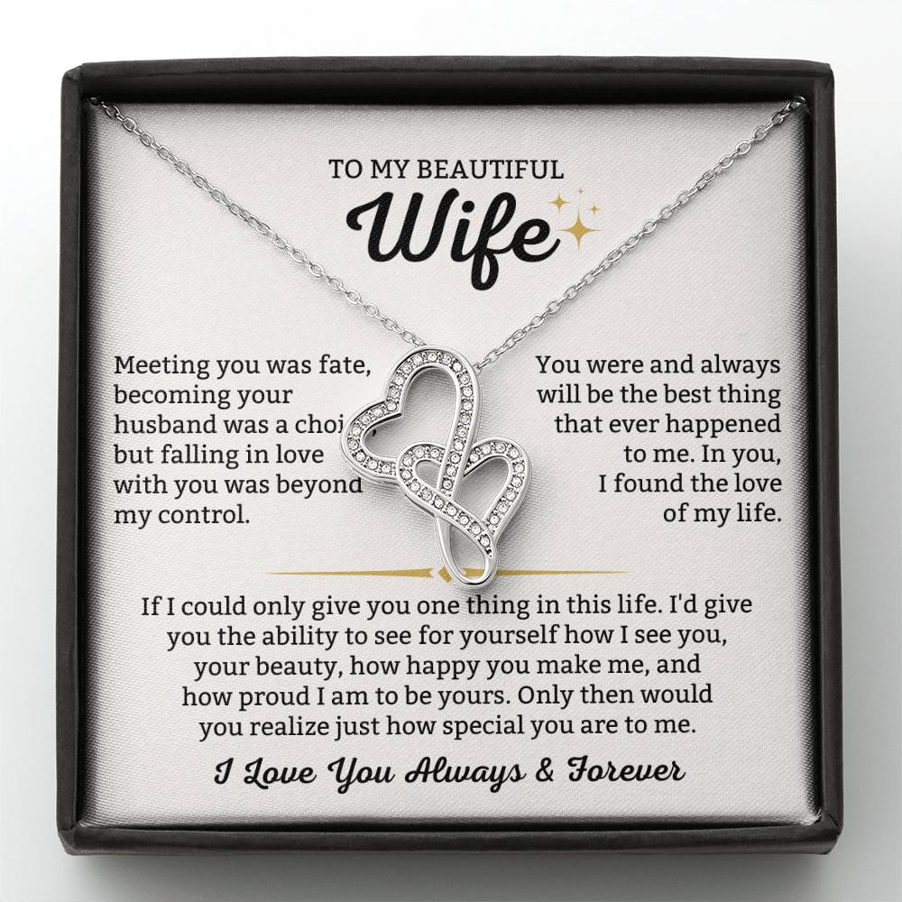 To My Beautiful Wife Necklace - Romantic Everyday Jewelry Gift from Husband for Birthday, Valentine’s Day & Just Because - Heart-to-heart Pendant Necklace