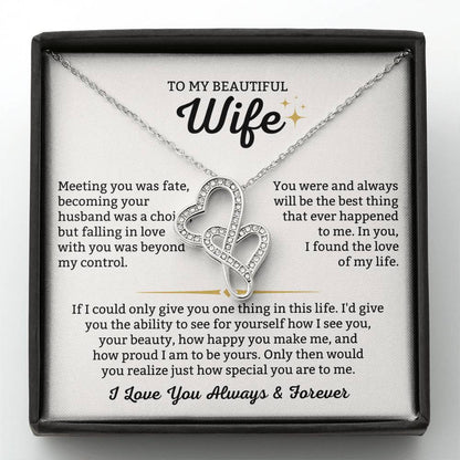 To My Beautiful Wife Necklace - Romantic Everyday Jewelry Gift from Husband for Birthday, Valentine’s Day & Just Because - Heart-to-heart Pendant Necklace