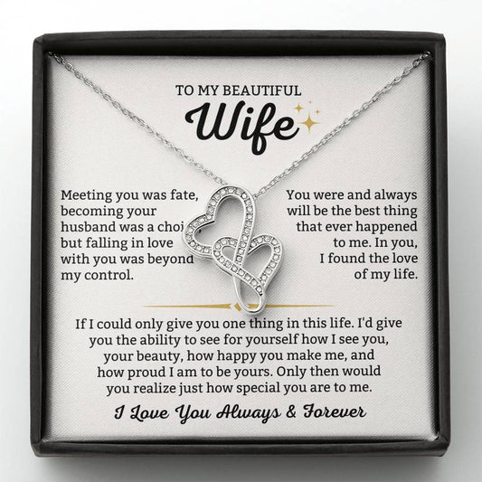 To My Beautiful Wife Necklace - Romantic Everyday Jewelry Gift from Husband for Birthday, Valentine’s Day & Just Because - Heart-to-heart Pendant Necklace