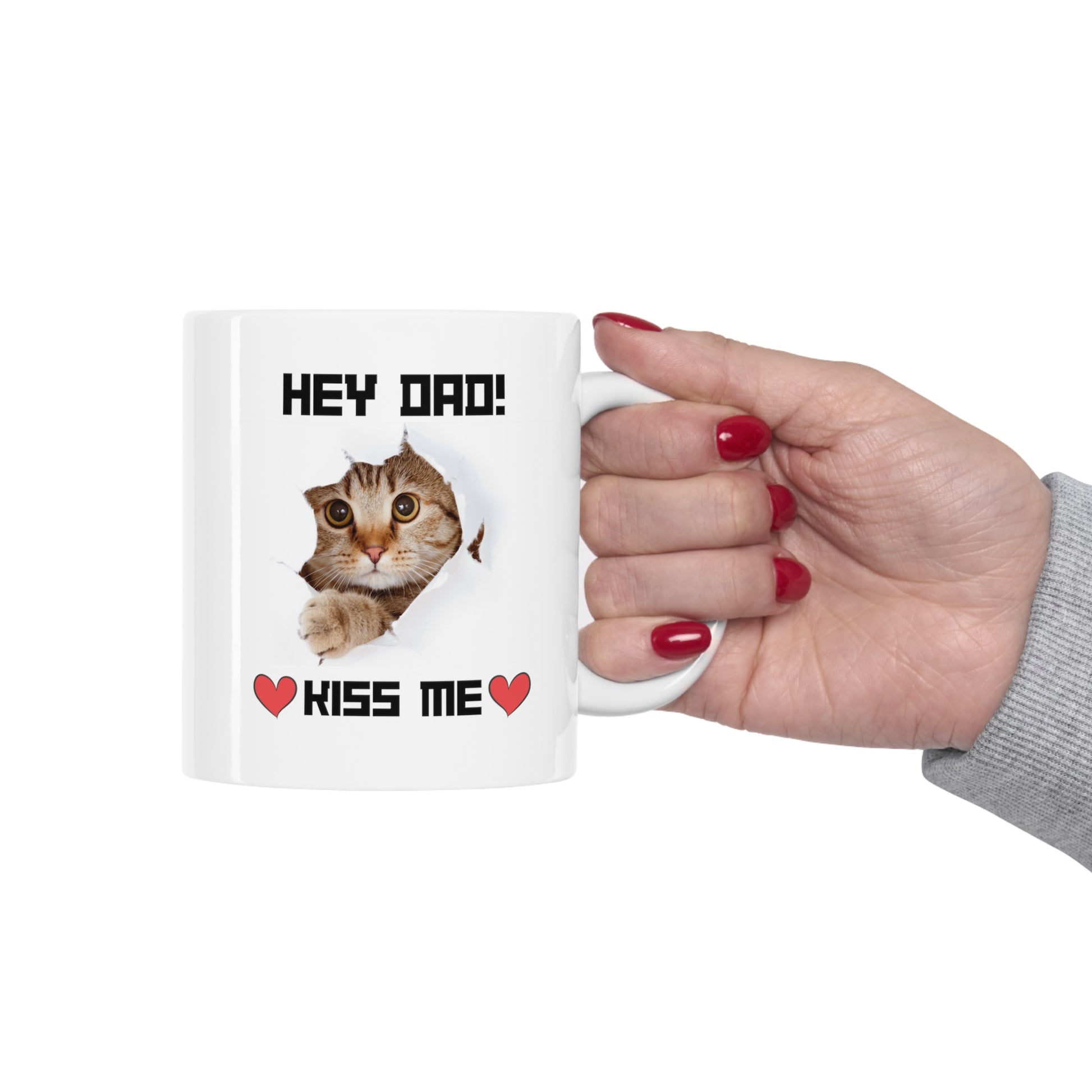 Cat Kiss Me Mug for Dad, Best Gift for Meow Lover