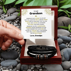 Men’s Cross Leather Bracelet for Grandson, Thoughtful Jewelry Gift for Faith & Strength, To My Grandson