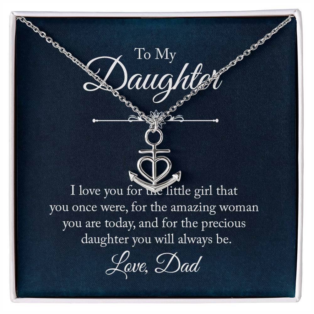 To My Daughter Necklace - Sweetest Daughter Gift from Dad for Birthday Joy & Proud Dad Love - Anchor Pendant Necklace