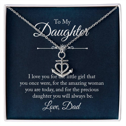 To My Daughter Necklace - Sweetest Daughter Gift from Dad for Birthday Joy & Proud Dad Love - Anchor Pendant Necklace