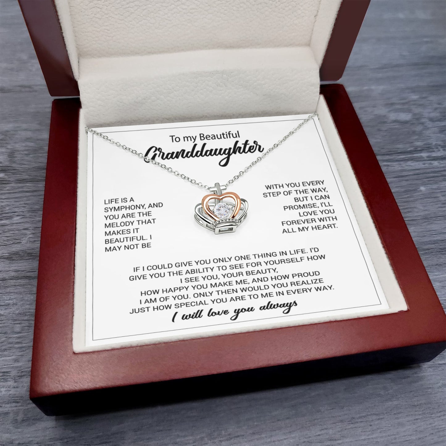 To My Granddaughter Necklace – Birthday & Valentine’s Gift for Grand daughter – Crown Pendant Necklace