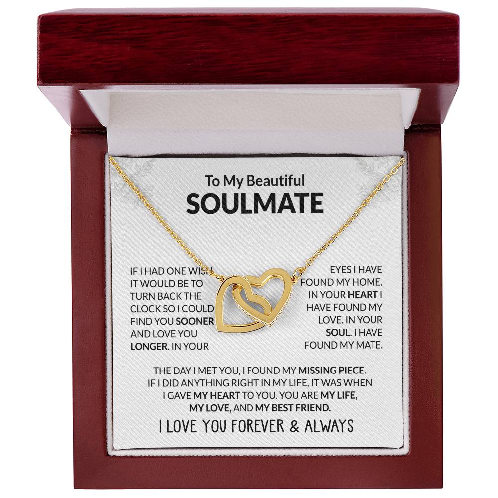 To My Beautiful Soulmate Necklace - Jewelry Gift for Her for Celebrating Romantic Moments - Interlocking Hearts Necklace