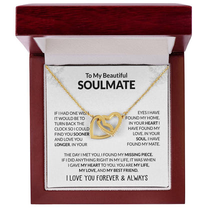 To My Beautiful Soulmate Necklace - Jewelry Gift for Her for Celebrating Romantic Moments - Interlocking Hearts Necklace