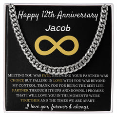 Cuban Link Chain, 12th Anniversary Gift for Him, Stylish Jewelry Keepsake, Happy 12th Anniversary