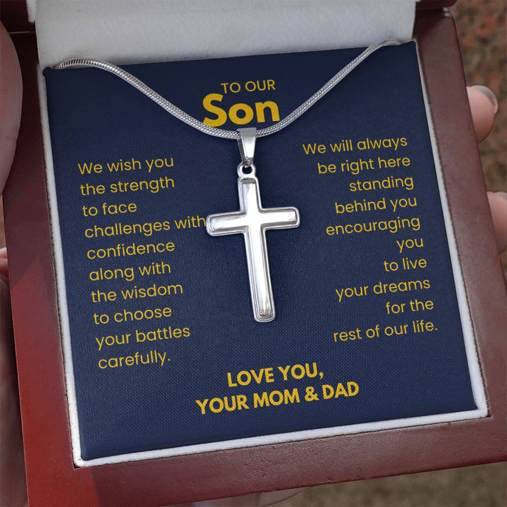 To Our Son - Son Gift from Mom and Dad - Artisan Cross Necklace