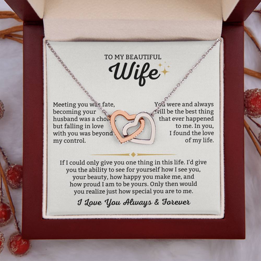 To My Wife Necklace - Perfect Gift from Husband for Birthday, Christmas & Valentine’s Day - Interlocking Hearts Necklace