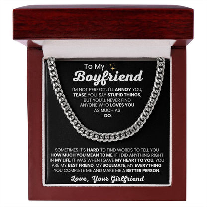 To My Boyfriend - Cuban Link Chain - Girlfriend to Boyfriend Anniversary, Christmas & Birthday Gift