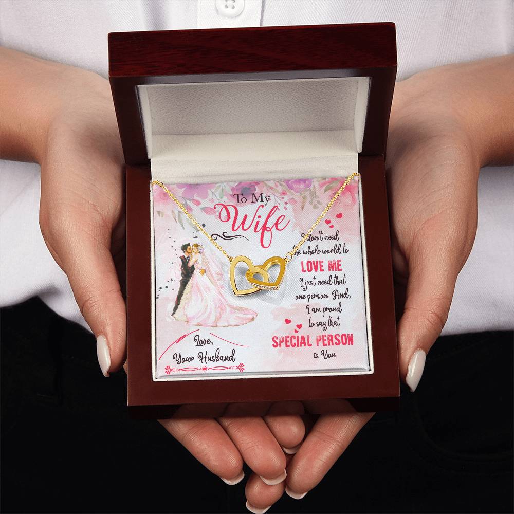 To My Beautiful Wife Necklace - Romantic Everyday Jewelry Gift from Husband for Birthday, Valentine’s Day & Just Because - Interlocking Hearts Necklace